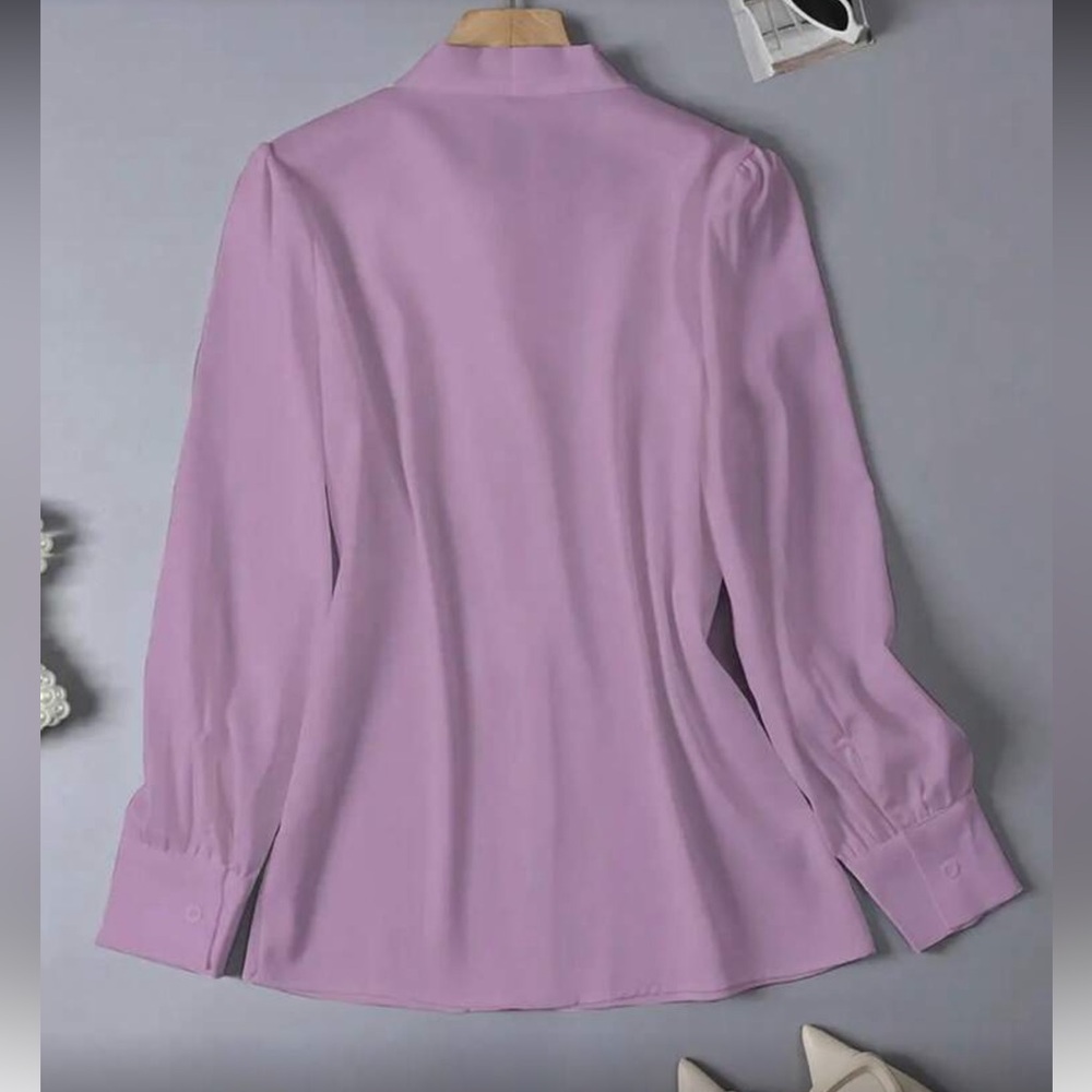 Elegant Purple Bow Tie Blouse - Picture 2 of 4